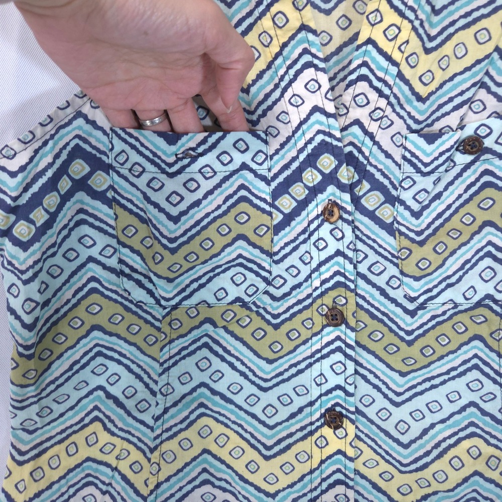 Royal Robbins Chevron Sleeveless Button Down Shirt Womens S Blue Green Coastal - Picture 4 of 9